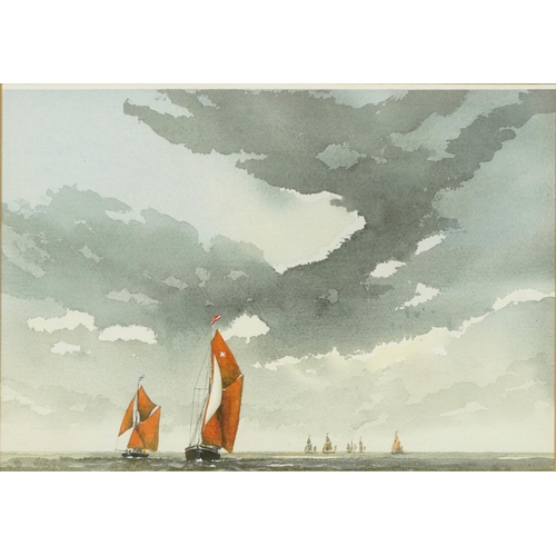 539 - Alan Farrell - The Barge Match, watercolour, mounted, framed and glazed, 35cm x 25cm excluding the m... 