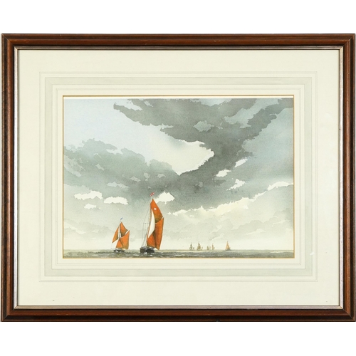 539 - Alan Farrell - The Barge Match, watercolour, mounted, framed and glazed, 35cm x 25cm excluding the m... 