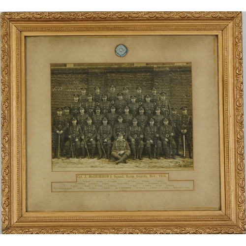 1543 - CPL J McCrimmons Squad, Scots Guards November 1916, World War I photograph including R Stobo, W Wils... 