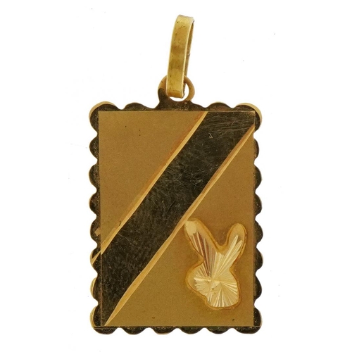 2322 - 18ct gold rectangular Playboy Bunny pendant, 2.3cm high, 1.0g