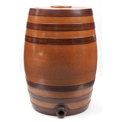 91A - Large floor standing salt glazed stoneware barrel, 68cm high, the top 40cm in diameter