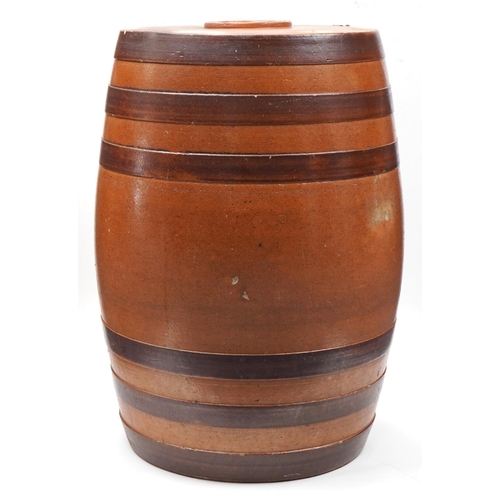 91A - Large floor standing salt glazed stoneware barrel, 68cm high, the top 40cm in diameter