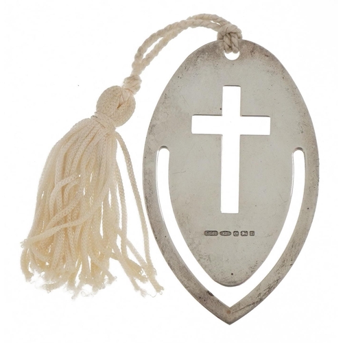 2173 - Harrison Brothers & Howson Ltd, religious design bookmark with tassel, 6cm high, total 7.9g