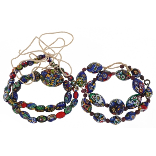 2204 - Two Venetian millefiori glass bead necklaces