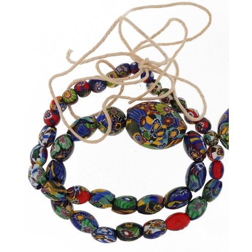 2204 - Two Venetian millefiori glass bead necklaces