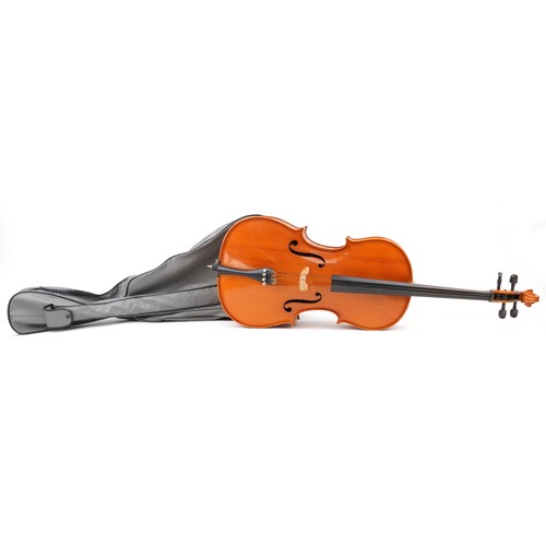 419 - Andreas Zeller for Stentor Music Co, 4/4 full sized cello with protective case, the back 30.5 inches... 