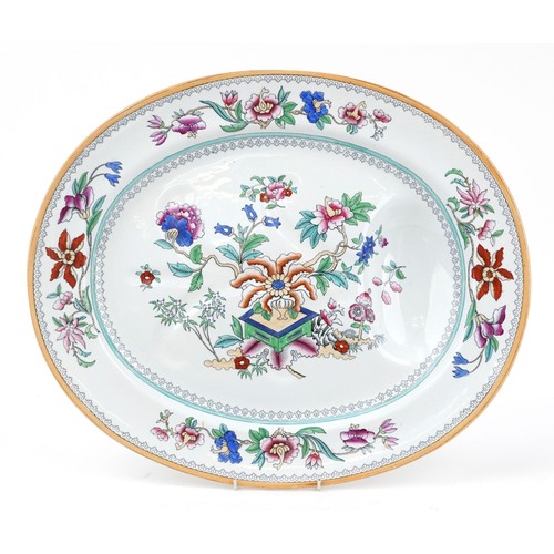 503 - Victorian pottery meat platter decorated with flowers, 53cm wide