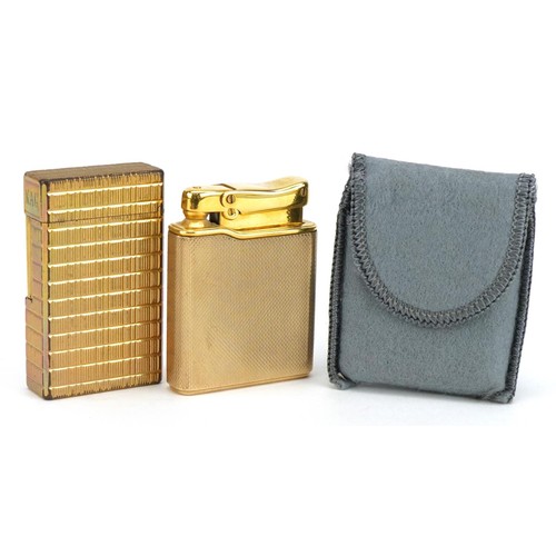 106 - Colibri Monogas 9ct gold pocket lighter and an S J Dupont gold plated example