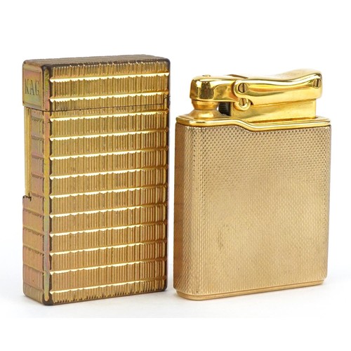 106 - Colibri Monogas 9ct gold pocket lighter and an S J Dupont gold plated example