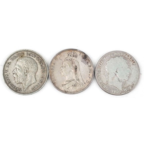 1572 - Three William III and later crowns comprising dates 1820, 1890 and 1935