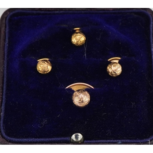 2099 - Two sets of 9ct gold dress studs, each housed in fitted leather boxes, the largest 1.2cm high, total... 