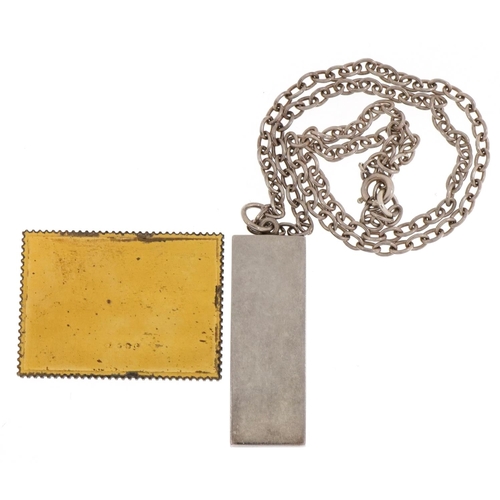 2347 - Silver ingot pendant on silver Belcher link necklace and a silver gilt 1975 British Rail Inter-City ... 