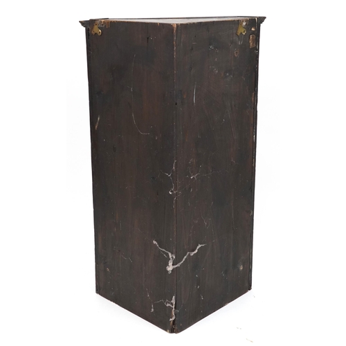 1044 - Antique oak wall hanging corner cabinet with glazed door enclosing three shelves, 113cm H x 70cm W x... 