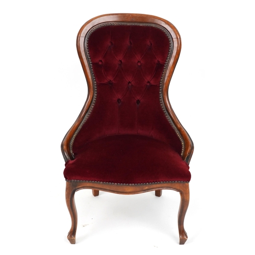 1119 - Victorian style mahogany framed bedroom chair with button back upholstery, 90cm high