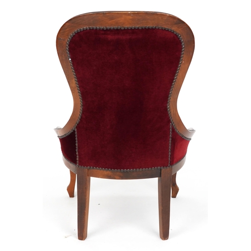 1119 - Victorian style mahogany framed bedroom chair with button back upholstery, 90cm high