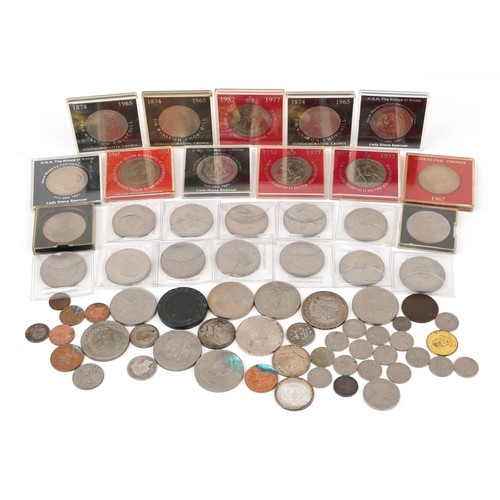 1596 - Antique and later British and world coins, some silver including 1935 Rocking Horse crown, American ... 