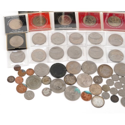 1596 - Antique and later British and world coins, some silver including 1935 Rocking Horse crown, American ... 