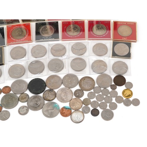 1596 - Antique and later British and world coins, some silver including 1935 Rocking Horse crown, American ... 