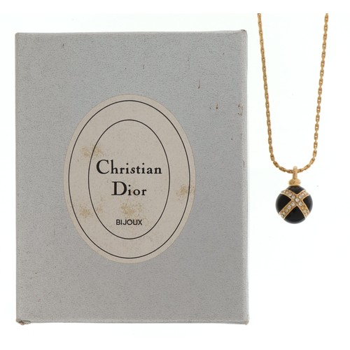 2355 - Christian Dior, ball pendant set with clear stones on Belcher link necklace with box, the pendant 1.... 