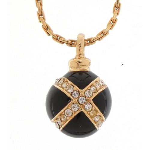 2355 - Christian Dior, ball pendant set with clear stones on Belcher link necklace with box, the pendant 1.... 