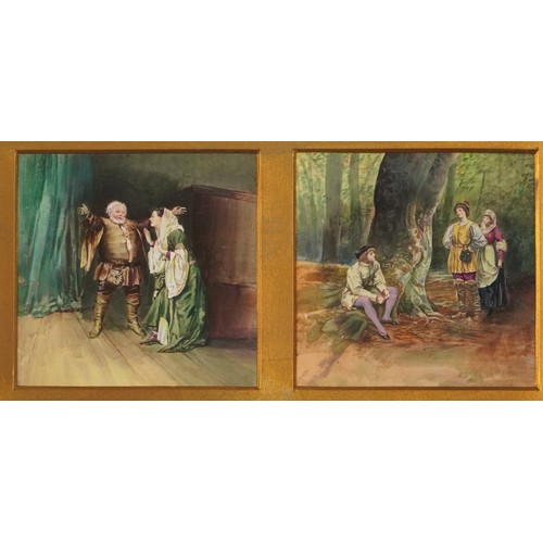 1200 - Walter Paget, set of six porcelain tiles hand painted with Shakespearian scenes including Falstaff a... 