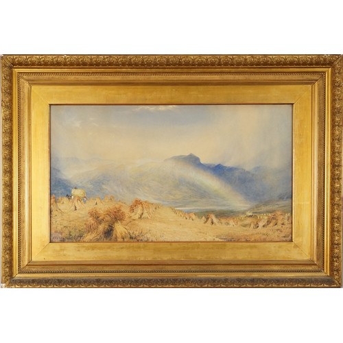 1181 - Henry Clarence Whaite 1883 - Mountainous landscape with rainbow and hayricks, 19th century watercolo... 