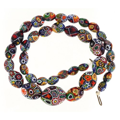 2067 - Venetian millefiori glass bead graduated necklace, 49cm in length