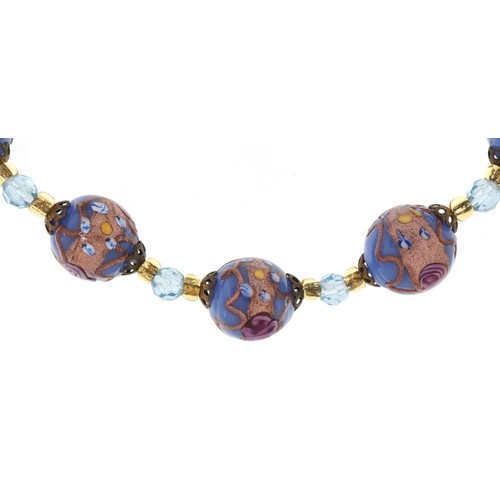 2077 - Venetian millefiori glass bead necklace, 48cm in length