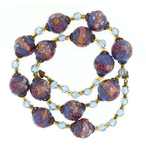 2077 - Venetian millefiori glass bead necklace, 48cm in length