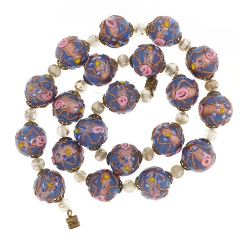 2140 - Venetian millefiori glass bead necklace, 54cm in length