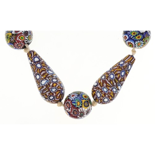 2253 - Venetian millefiori glass bead graduated necklace, 64cm in length