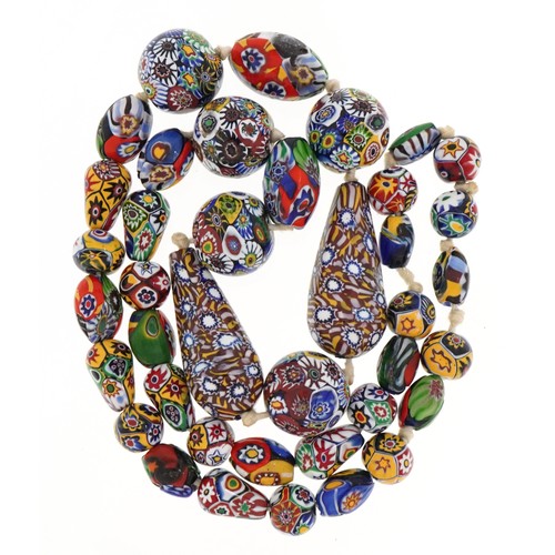 2253 - Venetian millefiori glass bead graduated necklace, 64cm in length