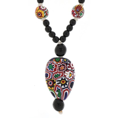 2214 - Venetian millefiori glass bead graduated necklace, 54cm in length