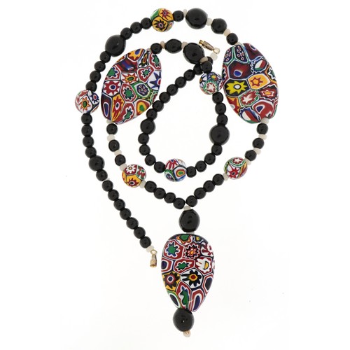 2214 - Venetian millefiori glass bead graduated necklace, 54cm in length