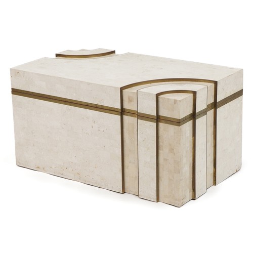 1004 - Art Deco style American mosaic marble style chest, 41.5cm H x 79.5cm W x 46cm D