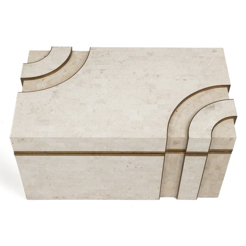 1004 - Art Deco style American mosaic marble style chest, 41.5cm H x 79.5cm W x 46cm D