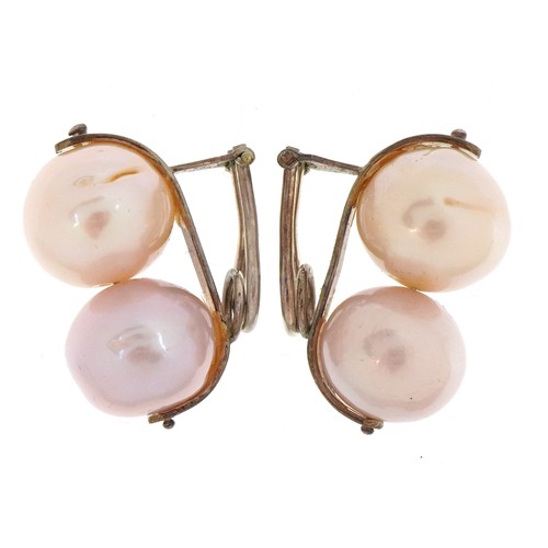 2249 - Pair of freshwater Baroque pearl and silver earrings, 3.0cm high, 21.5g