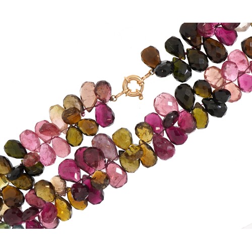 2019 - Good multi colour tourmaline faceted teardrop necklace with unmarked gold clasp, 41cm in length, 142... 