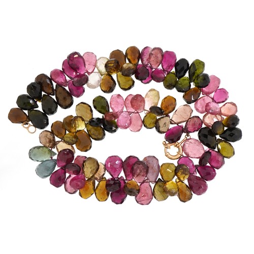 2019 - Good multi colour tourmaline faceted teardrop necklace with unmarked gold clasp, 41cm in length, 142... 