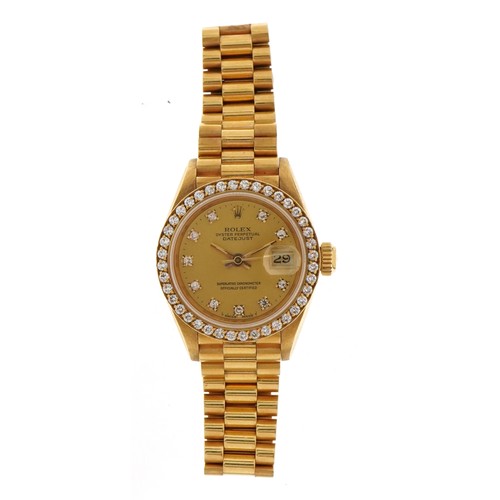 2009 - Rolex, ladies 18ct gold Rolex Oyster Datejust wristwatch with diamond set bezel and dial, 18ct gold ... 