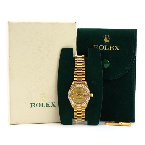 2009 - Rolex, ladies 18ct gold Rolex Oyster Datejust wristwatch with diamond set bezel and dial, 18ct gold ... 