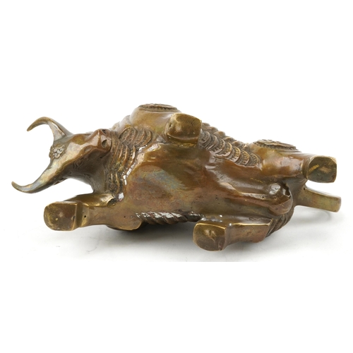 744 - Chinese patinated bronze water buffalo, 20cm wide