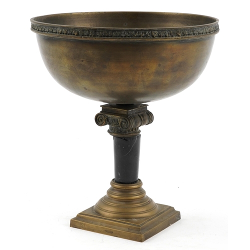 455 - 19th century Renaissance style patinated bronze and marble pedestal bowl with column design pedestal... 