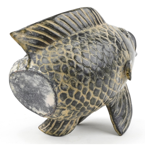 728 - Continental pottery vase in the form of a stylised fish, 28cm high