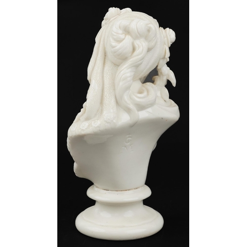 49 - 19th century continental porcelain bust of a maiden, incised marks to the reverse, 24cm high