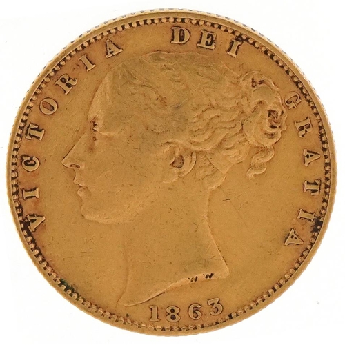 30 - Victoria Young Head 1863 shield back gold sovereign - this lot is sold without buyer’s premium, the ... 