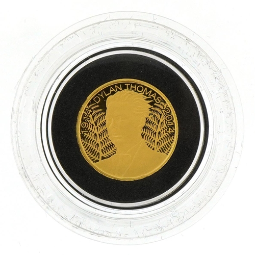 46 - 2014 100th Anniversary of the Birth of Dylan Thomas Alderney one pound gold proof coin with fitted c... 