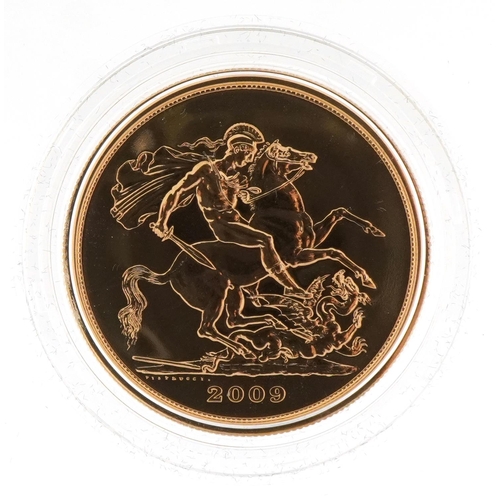 1 - Elizabeth II 2009 five pound gold brilliant uncirculated sovereign with fitted case, box and certifi... 