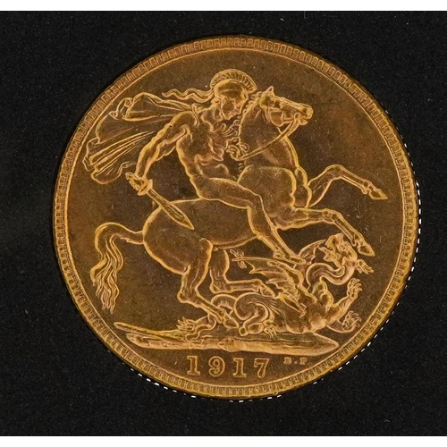 29 - George V 1917 gold sovereign, Melbourne mint, with slab, fitted case and box - this lot is sold with... 