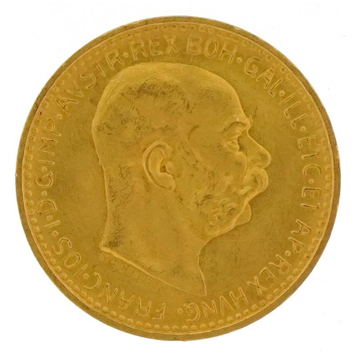 16 - Franz Joseph I Austrian 1912 ten corona gold coin - this lot is sold without buyer’s premium, the ha... 